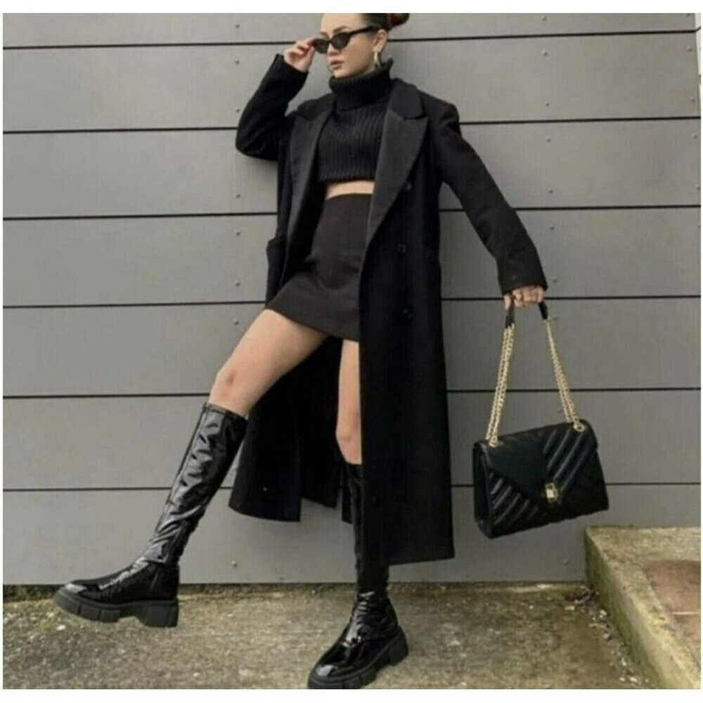 ZARA FLAT STRETCH LUG BOOTS BLACK SIZE EURO 38 EUC